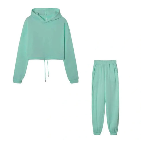 Women’s Winter and Autumn Two-Piece Tracksuit - Oversized Sweatshirt Solid Color Sportswear Hoodie - Warms Hoodies